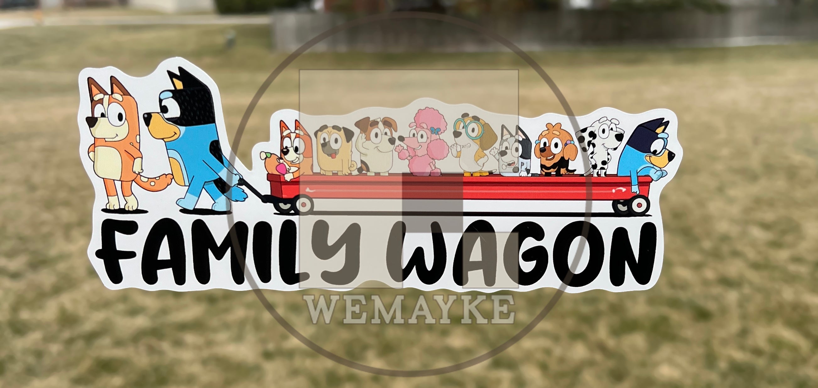 (B111) Family Wagon With 9 Kids - Dog Family Decal / Sticker